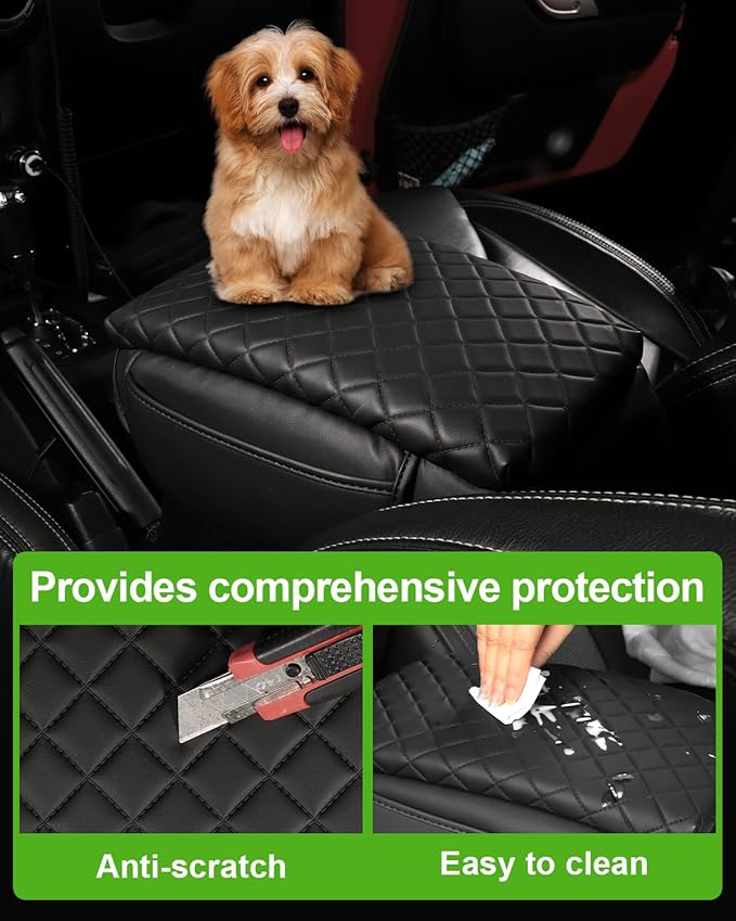 TBHOO for Jeep Wrangler JK JKU 2011-2017 Center Console Cover Armrest Cover Jeep Accessories Arm Rest Pad Console Cushion Lid Black Leather with Pockets