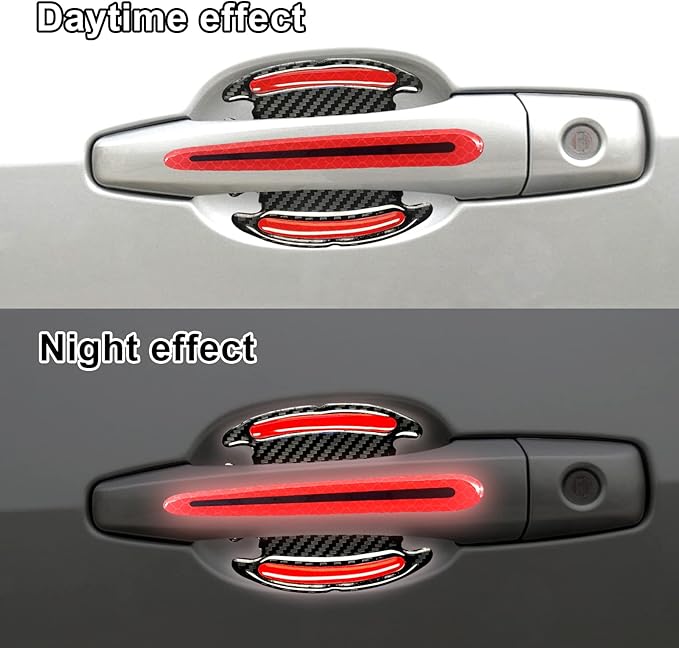 8Pcs 3D Door Handle Cup Protector, Reflective Stripe Stickers, Anti-Scratch, Universal, Suitable for Cars, Trucks, SUVs (Red)