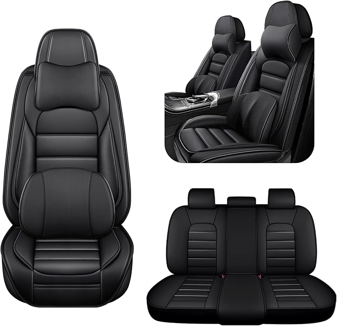 AREKA 5 Car Seat Covers for Subaru Crosstrek 2016-2026 Breathable Leather,Waterproof Car Seat Protectors with Comfort Headrest Pillows,Automotive Vehicle Cushion with Storage Pockets (Luxury,Black)