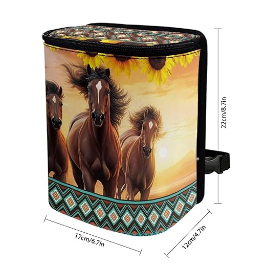 Brown Horse Car Trash Can with Lid,Hanging Leak Proof Garbage Bin for Back Seat,Universal Fit Most Vehicle Truck Interior Accessory