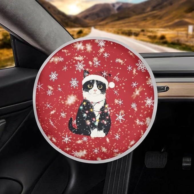 Steering Wheel Sunshade Cover Anti-Heat Car Steering Wheel Cover Steering Wheel Sunblock Cover Interior Accessories for SUV Truck Van Car, Christmas Persian Cat Snowflake Pattern