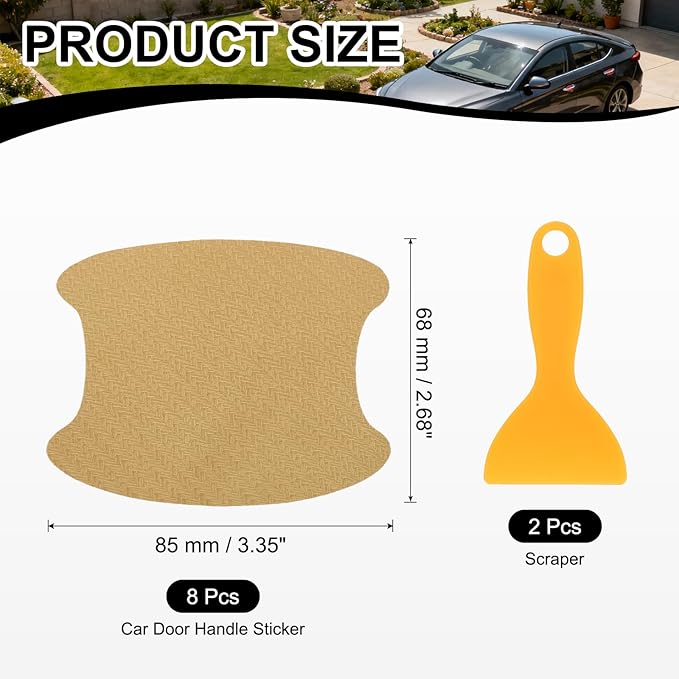 PATIKIL 2.68" x 3.35" Car Door Handle Sticker, 8Pcs Carbon Fiber Anti-Scratches Vehicle Door Cup Protector with Scraper Auto Door Handle Protective Film for Cars Trucks RV SUV, Gold