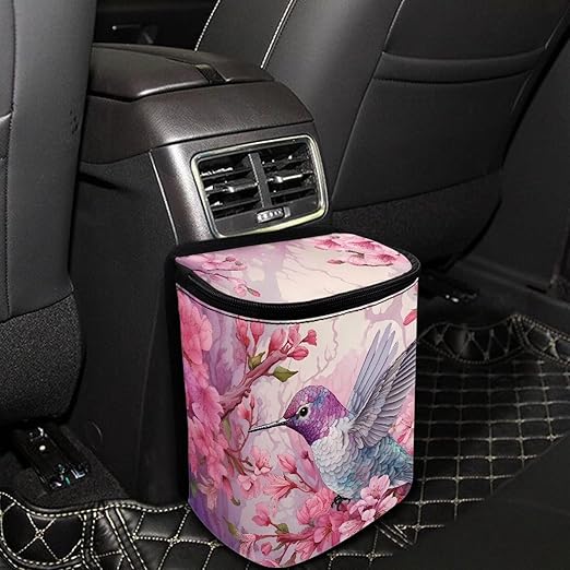 Mini Car Trash Bag Bin Hanging,Hummingbird Vehicle Garbage Bin with Lid,Durable Foldable Car Trash Can Waste Bag for Front Back Seats/Console