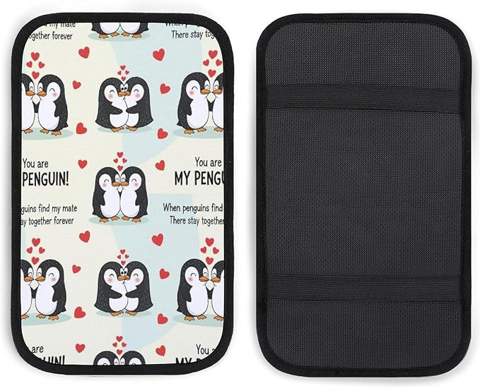 PPIKTC Four Seasons Universal Armrest Box Mat You are My Penguin, Waterproof Cover Center Console Mat for Car, SUVs, Truck