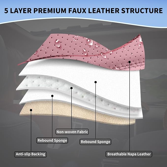 SCOMEE Pink Leather Car Seat Covers Front Seat Breathable Seat Protectors Waterproof Automotive Seat Covers Universal Fit for Most Cars SUVs Trucks Vehicles