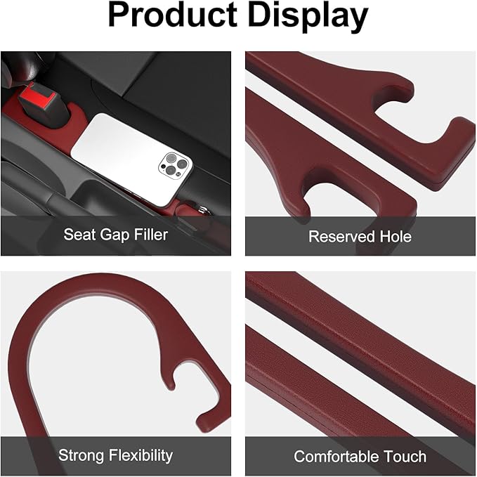 JAGAOSL Car Seat Gap Filler, Universal Fits Car SUV Truck PU Leather Crevice Blocker, Between Seat and Center Console, Stops Cellphone Wallet Keys Coins from Dropping, 2 Pack Red