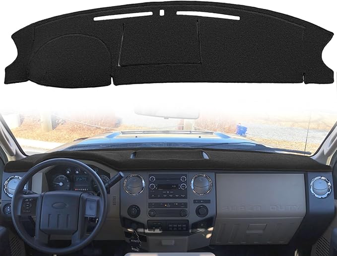 Yiz Dashboard Cover Dash Cover Mat Custom Fit for Ford Super Duty F250 F350 F450 F550 Without Touch Screen, Dash Pad Cap Carpet Protector J238 (Black)