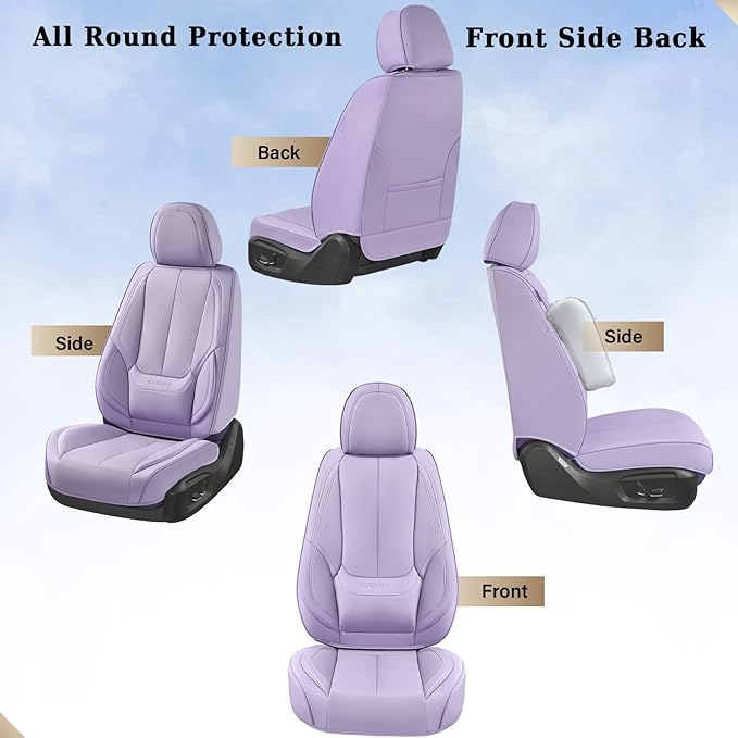 Coverado Seat Covers, Car Seat Covers Front Seats, Leather Seat Covers for Cars, Car Seat Protector Waterproof, Purple Car Seat Cushion, Front Carseat Cover Universal Fit for Most Cars