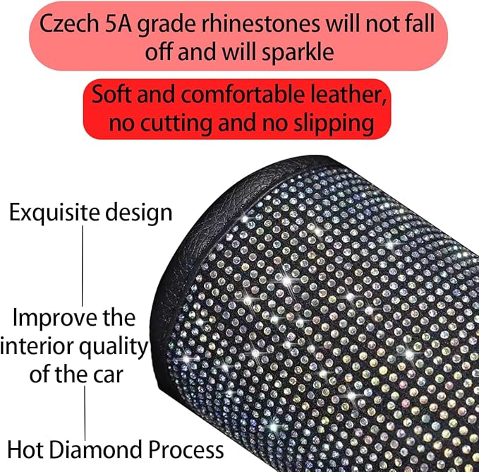 Bling Car Center Console Cover, Crystal Rhinestone Vehicle Armrest Cover Cushion with 2 Storage Bags for Women Girls, Diamond Auto Storage Box Protector Pad, Universal Fit (Multicolor)