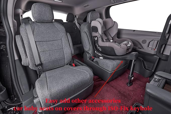 coverdream Grand Highlander Seat Covers Full Set for 2024 2025 2026 Toyota Grand Highlander SUV Seat Cushion,2nd Row w/Captain Seats,Fully Covered,UV Resistant Polyester Car Seat Protector(Grey)