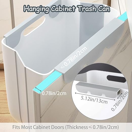 2PCS Hanging Kitchen Trash Can, Collapsible Trash can for Kitchen, Wall Mounted Foldable Small Garbage Can Compost Bin, 6L+10L Under Sink Waste Bin for Cabinet/Bedroom/Car/Bathroom (Grey)