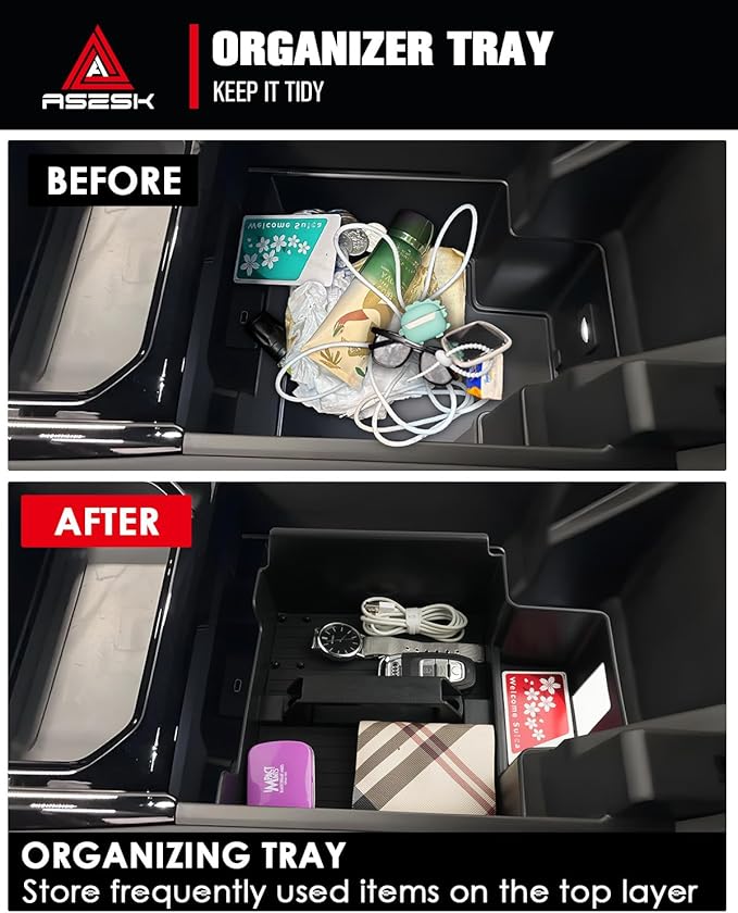 ASZSK for 2024-2026 Chevy Silverado EV&GMC Sierra EV Armrest Storage Box Console Organizer - Easy to Install&Lift Handle Design 2PCS Double Layer Center Console Upper&Lower Armrest Organizer