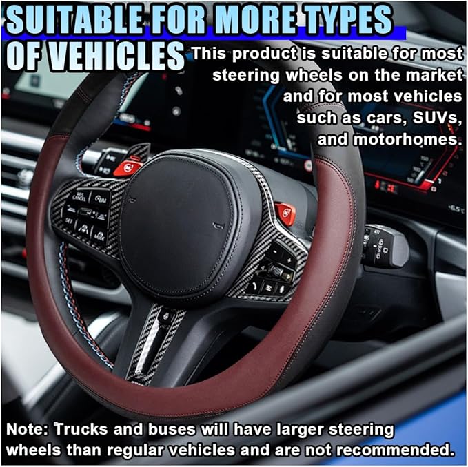 14.5"-15" Car Steering Wheel Cover, Microfiber Leather Breathable Wheel Cover, Anti-Slip Lining Steering Wheel Covers, Car Accessories Interior Decoration for Women Men (Wine Red)