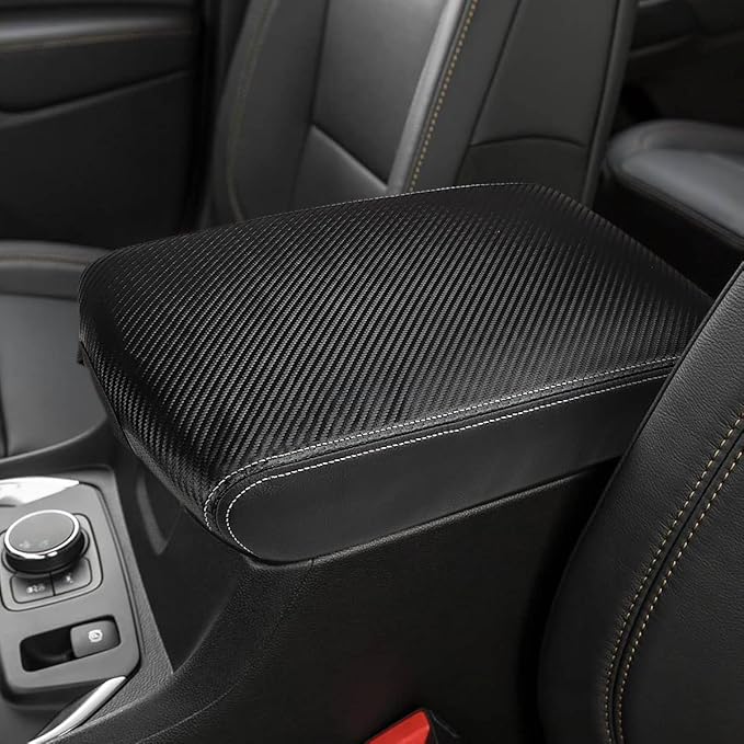 INTGET Center Console Armrest Cover for Chevy Traverse Accessories 2018-2023 2019 2020 2021 2022 Leather Middle Console Lid Pad Protector Elbow Arm Rest Covering Car (Black with Carbon Fiber Texture)