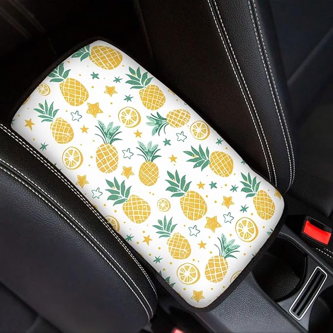 Pineapple Car Center Console Cushion Pad Dustproof Automotive Armrest Seat Box Cover Universal Fit Most Vehicles Sedan Van Truck SUVs, Waterproof & Breathable