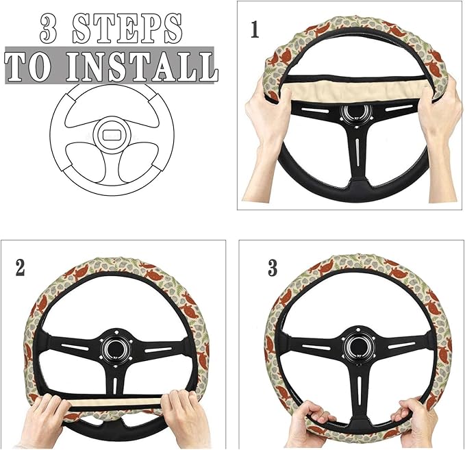 FeHuew Vintage Orange Turtles Steering Wheel Cover for Women, Girls 15 inch Universal Auto Car Anti Slip Wrap Steering Wheel Covers Fit for Vehicles, Truck, SUV