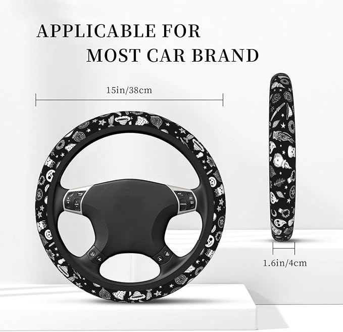 Ghost Steering Wheel Cover for Women Men Girls, Car Accessories Decor Thickened Anti-Slip Auto Steering Wheel Covers Protector Universal Fit 15 Inch for Cars, Truck, SUV