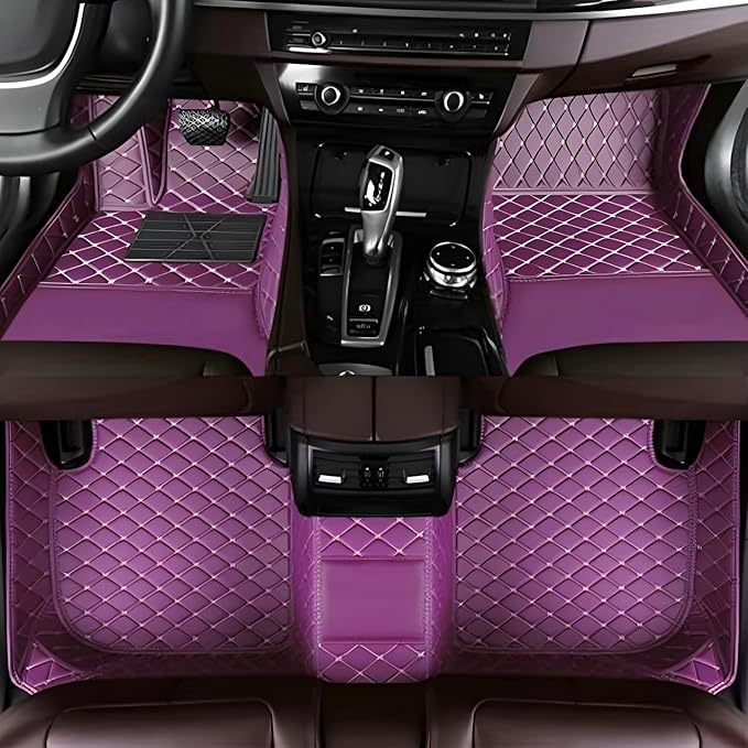 Custom Leather Car Mats, Vehicle-Specific Fit All-Weather Floor Mats, 100% Waterproof Anti-Slip Durable Protection for SUV Truck Sedan, Precision Tailored Protection (Purple)