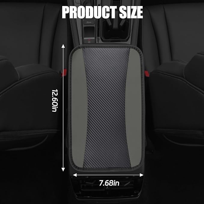 Hovom Car Center Console Cover, 12.72"×7.15" Leather Armrest Cover for Cars, Stylish Auto Armrest Cushion Pad, Anti-Scratch Vehicle Arm Rest Protector, Universal Interior Car Accessories (Gray)