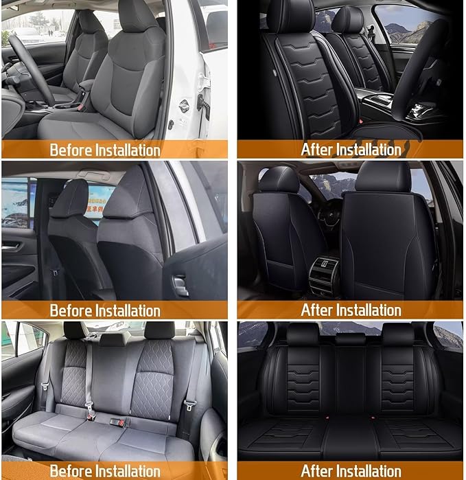 DISUTOGO Seat Covers Fit for Leaf 2011-2024 2025 Seat Covers Full Set Car Seat Covers Faux Leather Breathable Waterproof Car Seat Protector (5 Seats, Black)