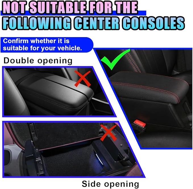 Leather Car Center Console Cover, Anti-Scratch Auto Middle Console Protective Cushion with 2 Storage Bags, Universal Waterproof Vehicle Armrest Pad Accessory for Sedan, SUV, Truck (Black)