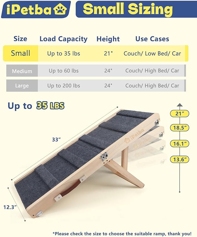 iPetba Dog Ramp for Couch & Bed - Joint & Spine Support with Gentle Incline for Small Dogs, Adjustable, Anti-Slip & Foldable, Up to 35 lbs
