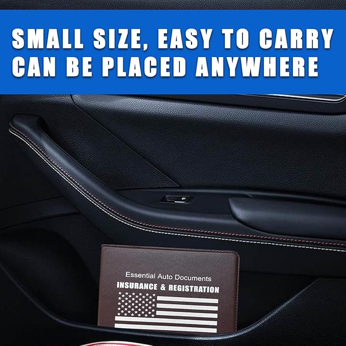Ziciner Car Registration Insurance Holder, 2Pack Essential Auto Card Document Glove Box Organizer with Touch Fastener, Vehicle Interior Accessories Perfect for Most Car, Truck, SUV (Brown/White Flag)