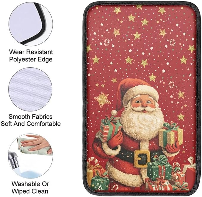 Mintutlipy Santa Claus Star Car Armrest Cushion Universal Automotive Center Console Cover for Most Cars Durable Car Storage Box Mat