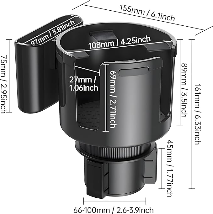Car Cup Holder Extender with Adjustable Expandable Base, Universal Car Cup Holder Adapter for Large 32/40 oz Bottles & Mugs with Handles, Compatible with Yeti, Hydro Flask, Nalgenes, Black