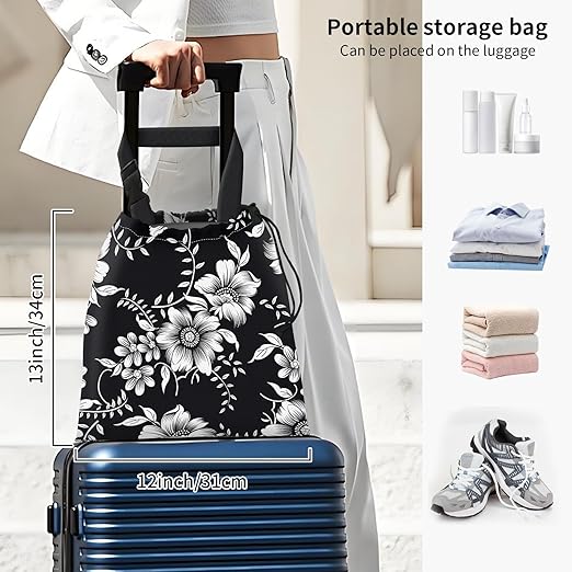 AFYEWKC Car Trash Bag Large Hanging Can for Back of Seat, Cute Waterproof Car Garbage Bag for Vehicle, Travelling, Outdoor Beautiful Black White Floral