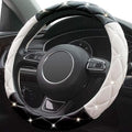 Xizopucy Black White Steering Wheel Cover, Anti-Slip Steering Wheel Protector with Crystal Rhinestones, Car Steering Wheel Cover for Women and Girl Fit 14.5-15 inch