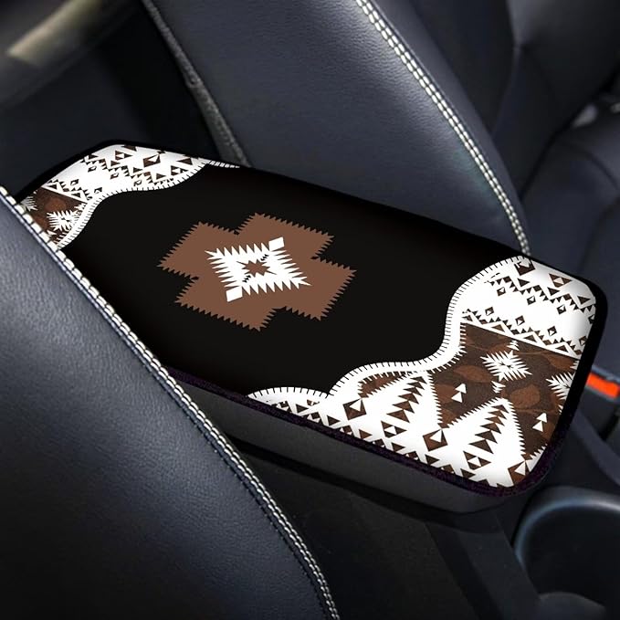 Center Console Cover for Women Men Southwestern Car Accessories Armrest Cover Center Seat Box Pad, Tribal Aztec