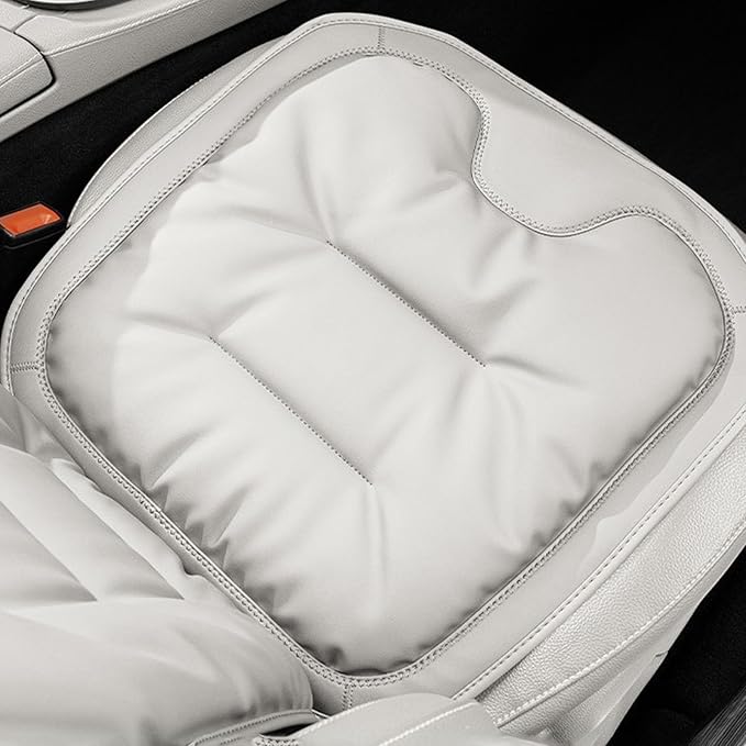 Car Seat Cushions, Skin-Friendly Leather Seat Cushions, Comfort Breathable Scratch Wear-Resistant, Memory Foam Seat Pad for Car, Office or Home Chair (White)