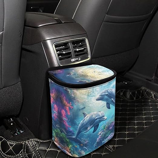 DISNIMO Ocean Dolphin Car Trash Can Leak-Proof Car Organizer Storage Bag for The Back Seat of Any Cars,Sedans, SUVs & Trucks Easy-to-Install Car Accessory Interior