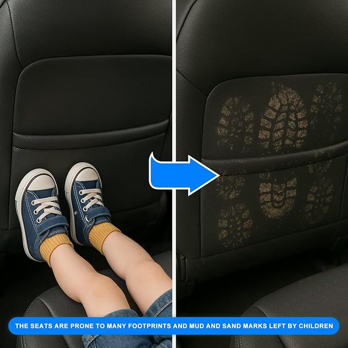 Ahsrnl Back Seat Protector 2 Pack Fit for Kia Rio Car Kick Mats with Cup and Tissue Storage with Storage Organizer Waterproof Dirt Proof Faux Leather Auto Accessories for Kids(1 Pair Black)