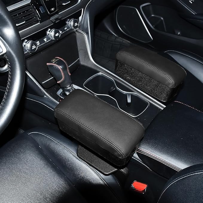 Car Armrest Storage Box, Car Seat Gap Filler Organizer, Car Center Console Arm Rest Extender Cushion with Cup Holder, Forearm Wrist Support Pad Adjustable Lift Elbow Tray (Black (Black line))
