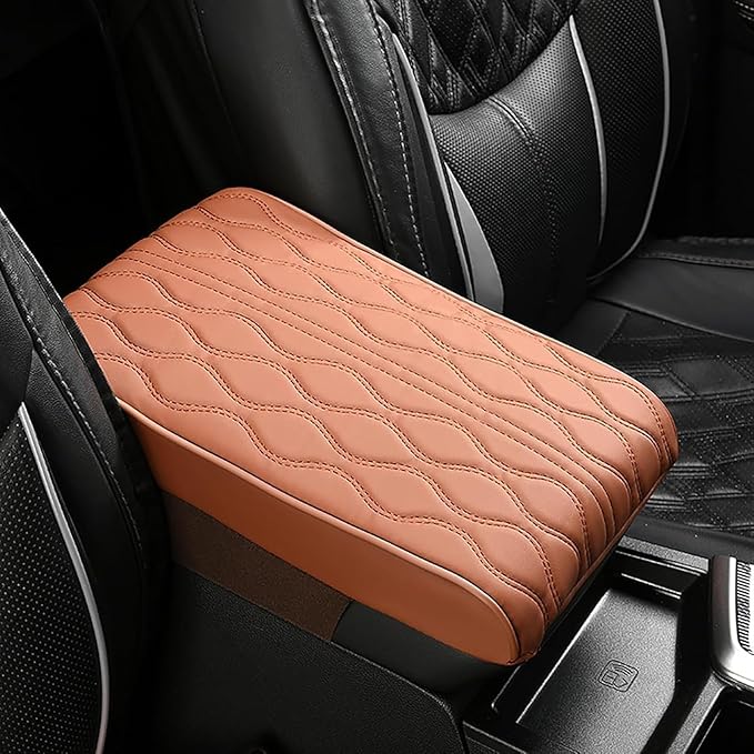 Leather Car Armrest Box Pad for Tesla Cybertruck 2023 2024, Memory Foam Car Center Console Cover Comfort Waterproof Arm Rest Cushion Pad Universal Accessories,D/Brown