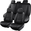 hoozoom Leather Car Seat Covers Full Set Breathable Automotive Seat Covers Waterproof Seat Protectors Universal Fit for Most Automotive Cars SUV Trucks Van (Black, Full Set)