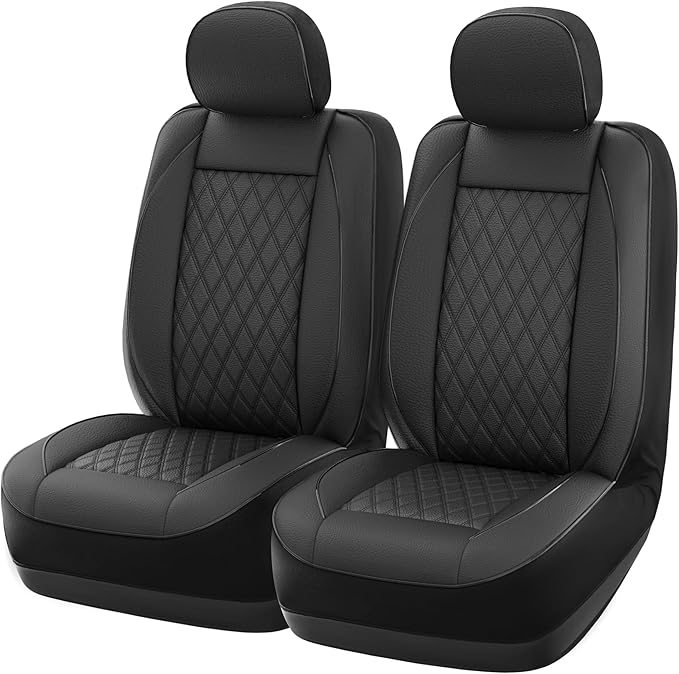 GIANT PANDA 2PCS Front Seat Covers for Hyundai, Piping Leather Durable Waterproof Seat Cover to Fit Sonata Elantra Santa Fe Tucson Accent Kona Palisade Genesis, Airbag Compatible (Black)