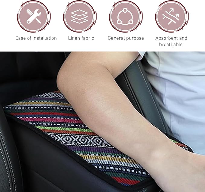 Car Center Console Cover, Bohemian Style Armrest Cover Pad, Breathable Non-Slip Armrest Box Pad, Universal Center Console Protector Cushion, Boho Car Accessories
