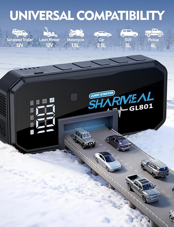 Sharmeal 21-in-1 8000A Jump Starter, 20000mAh Car Booster Pack with PD 35W Super Fast Charging, 12V Jump Starter Battery Pack for All Gas and 12.0L Diesel, Portable Jump Box with LED Light
