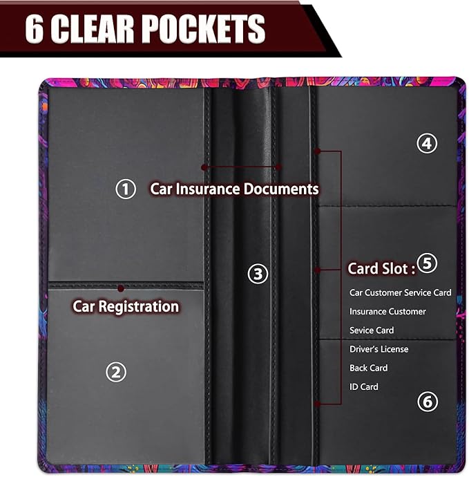 Car Registration and Insurance Holder, PU Leather Auto Document Holder for Men&Women, Vehicle Glove Box Compartment Organizer with Magnetic Shut for Driver's License, Trippy Mushrooms Pattern