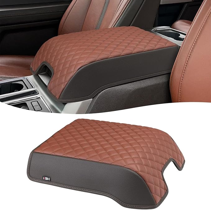 KBH Center Console Armrest Cover for 2015-2020 Ford F150, 2017-2022 F250-F550, 2018-2024 Expedition, Bucket Seat, PU Leather Cushion Pad, Anti-Scratch (Not for Other Years)