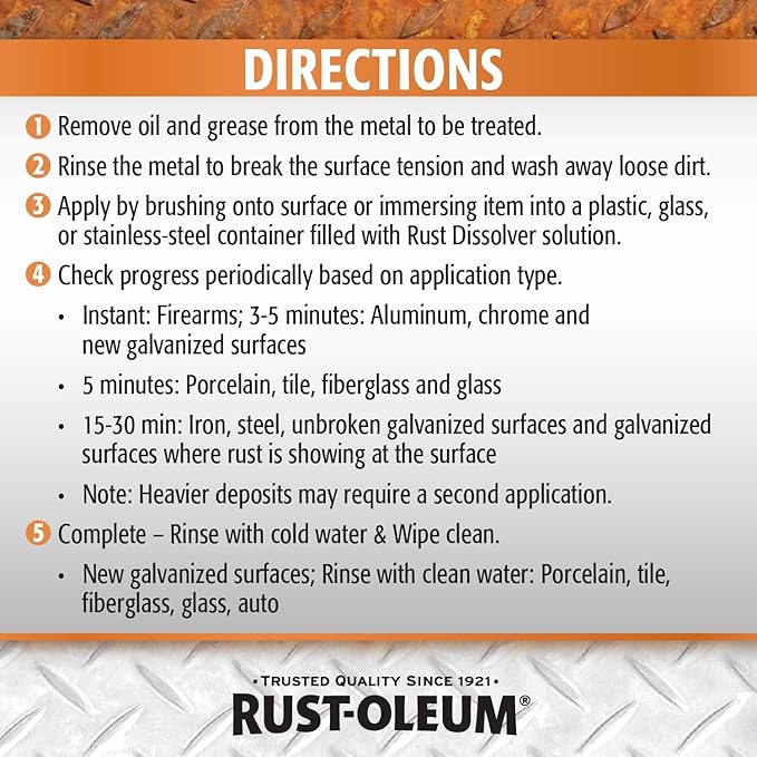 Rust-Oleum Rust Dissolver Soak & Bath | Heavy-Duty Corrosion Remover for Metal Tools, Cars, Bikes, Grills, Bolts, Firearms & More | Quart