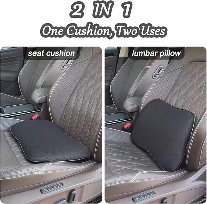 2 in 1 Wedge Car Seat Cushion or Lumbar Support - 3.2 inches Soft Memory Foam Cushion for Car Seat Driver for Comfort - Driving Cushion for Butt and Back Sciatica Pain Relief, Beige