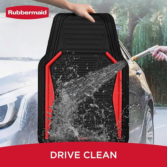Rubbermaid Car Mat Full Set All-Weather Heavy-Duty 4 Pieces– Trim-to-Fit Universal Car Mats Full Set – Waterproof Rubber Floor Liners for Most Trucks, SUVs, Vans, and Sedans-Red