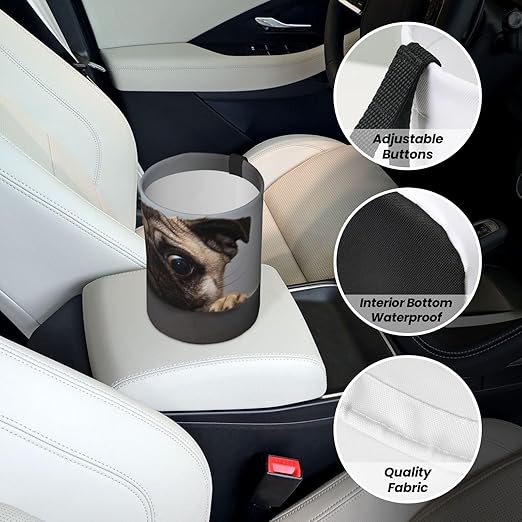 Cute Pug Dog Print Car Trash Can Leak Proof Hanging Waterproof Garbage Can Multipurpose Trash Bin for Car SUV Front Seat Headrest Collapsible and Portable Storage Pocket
