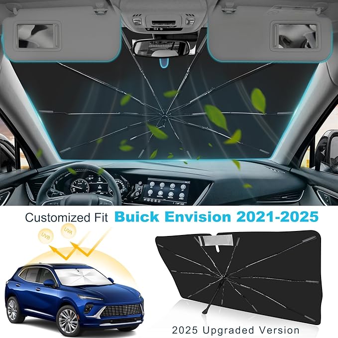 2025 Upgrade Windshield Sun Shade Umbrella Custom Fit Buick Envision 2021-2025 Foldable UV Protection Car Cover, Emergency Rain Shield & Dashboard Protector - Durable Auto Accessory