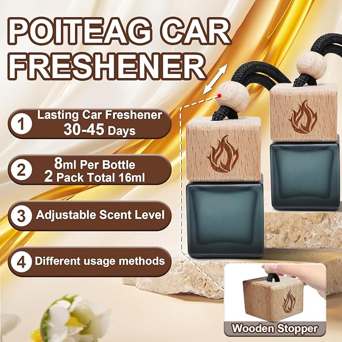 Car Air Freshener Hanging 2 Pack, Cool Ice Fragrance Essential Oil Diffuser for Cars, Long Lasting Car Scent Air Fresheners Car Accessories for Men