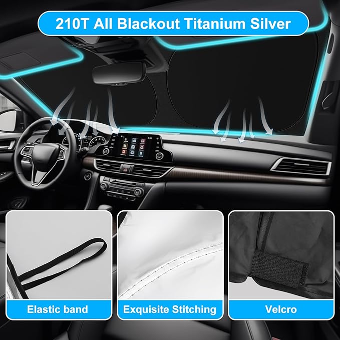 SHINEHOME Car Windshield Sun Shade for 2018-2024 2025 2026 Honda Accord Front Window Sun Visor Reflector 210T Blocks UV Rays Foldable Sunshade Car Interior Protection Accessories